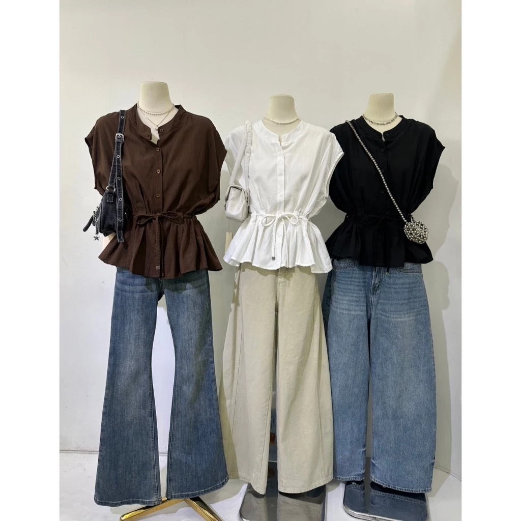 # M1913 — Blouse สไตล์มินิมอลสุดหรู ดีเทลคอปกตั้งเล็ก ๆ ทรงหลวมสบาย