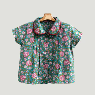 เสื้อผ้าฝ้ายอินเดีย คอบัว พิมพ์ลายดอกน่ารักสุดๆ เนื้อเบาเย็นสบาย สไตล์คังคุไบ ใส่ได้ทุกโอกาส เหมาะสำหรับ บ้านเราเมืองไทย