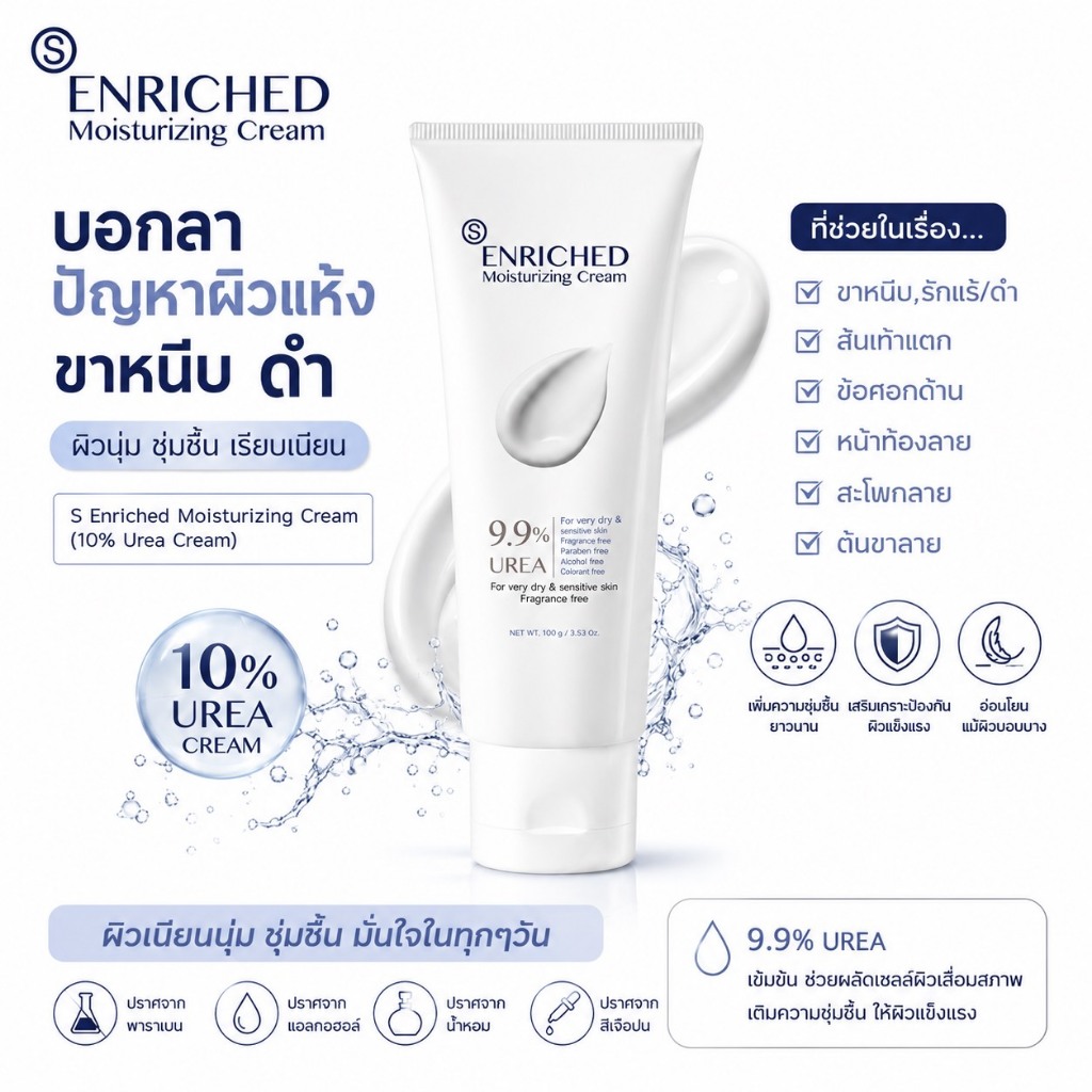 ❤️ไม่แท้คืนเงิน❤️ S Enriched Moisturizing Cream (10% Urea Cream) เอซเอ็นริช มอยเจอร์ไรซิ่ง ครีม
