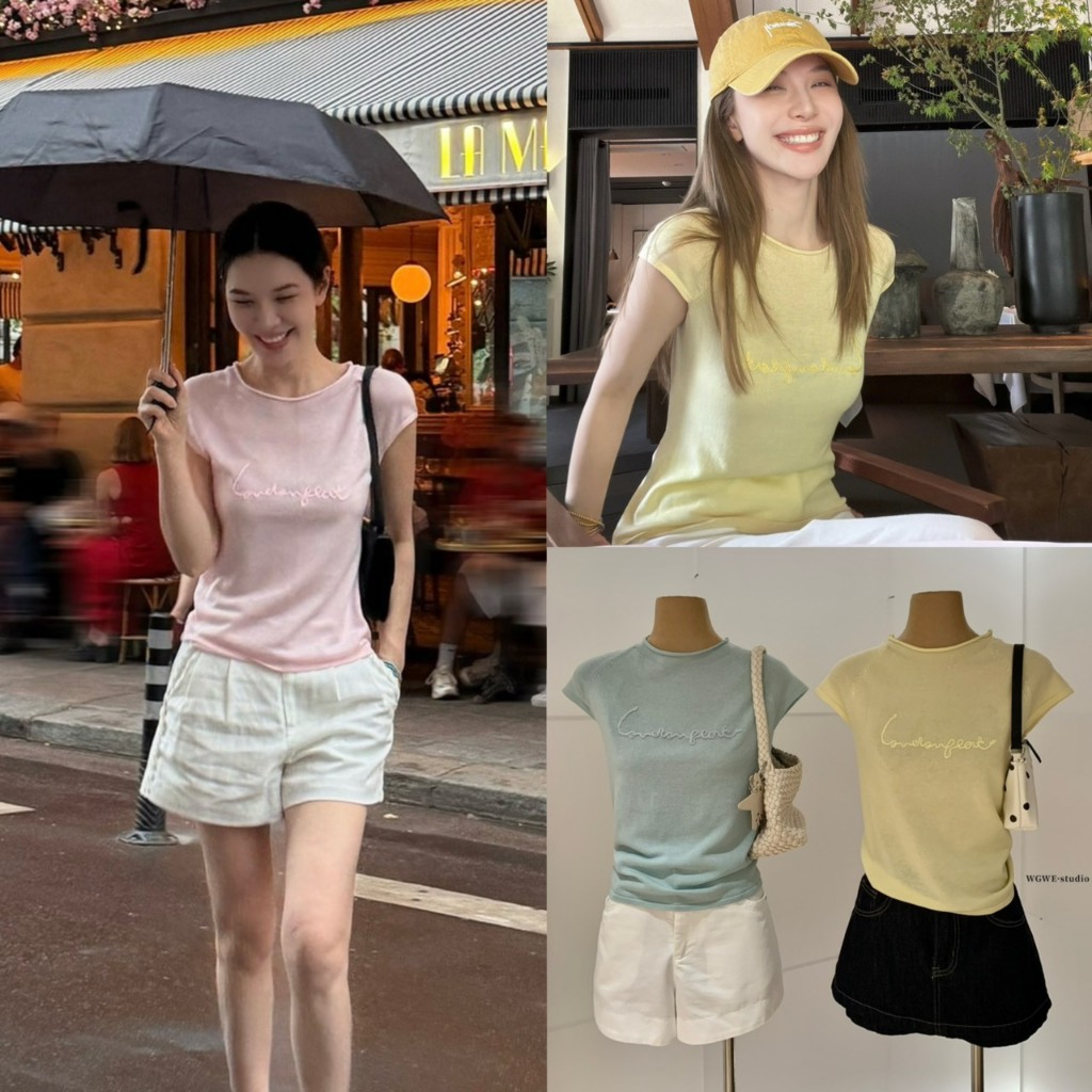 (พร้อมส่ง) เสื้อไหมพรมไหล่ล้ำแต่งลายนูนช่วงอก - 10398 TAG WG.WE 🇰🇷