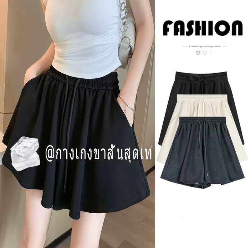 VISUKING 【จัดส่งจากกรุงเทพฯ ประเทศไทย】ฤดูร้อนแฟชั่นกางเกงขาสั้น บบผูกเชือก สวมใส่สบาย ลําลองสําหรับสตรี เอวสูงขากว้างทรง