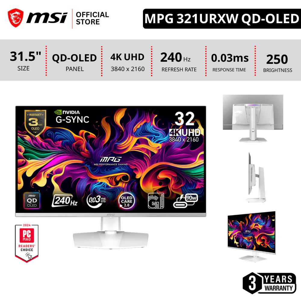 [Pre-Order] MSI MPG 321URXW QD-OLED จอคอมพิวเตอร์ 3840 x 2160 (UHD)