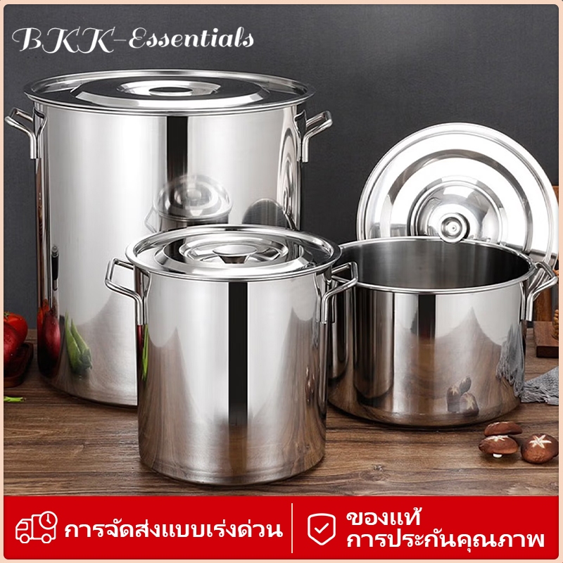 หม้อสแตนเลส ฝาปิด หนาพิเศษ ความจุสูง ใช้ได้ทั้งทำต้ม ทำทอด สำหรับครัวบ้านและร้านอาหาร