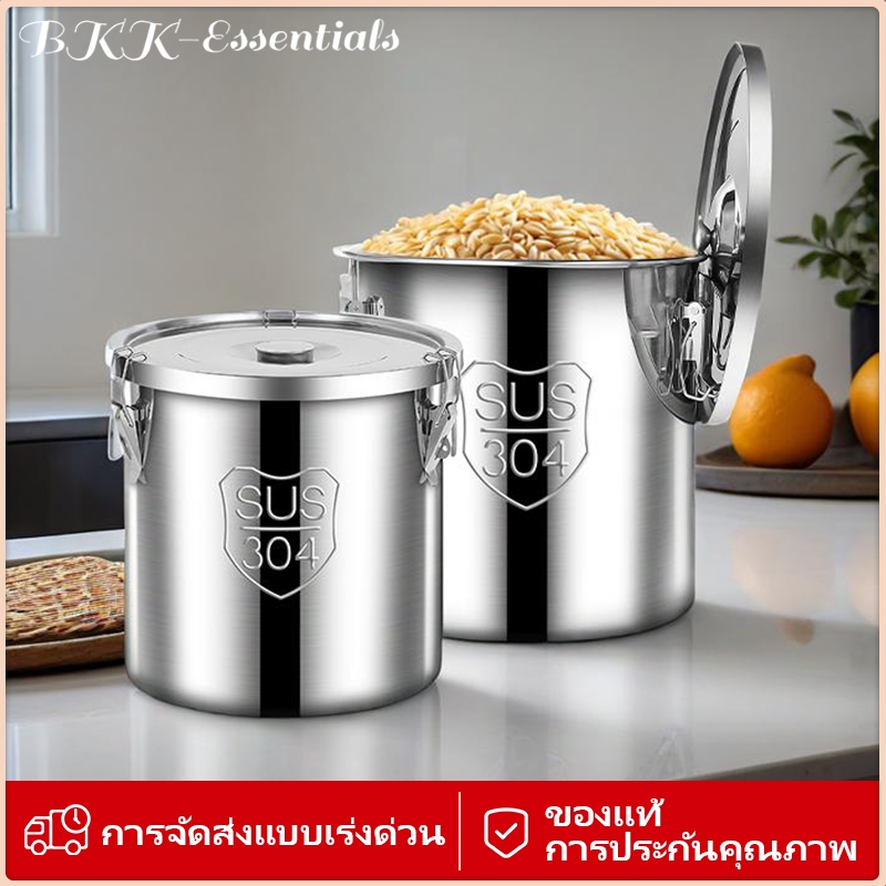 ถังสเตนเลส 304 หนาพิเศษ ถังข้าวสาร ถังเก็บอาหาร ถังซุป ฝาปิดผนึก ป้องกันความชื้นและมอด แข็งแรงทนทาน