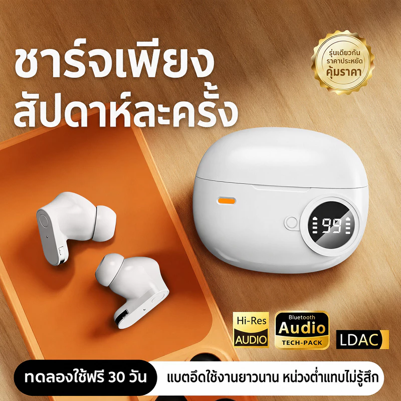 【คุณภาพเสียง HiFi แบบไม่สูญเสีย】หูฟังบลูทูธไร้สาย สองข้าง ขนาดเล็ก ดีไซน์ซ่อนเสียงลดเสียงรบกวน ความสวยงามสูง แบตเตอรี่อา
