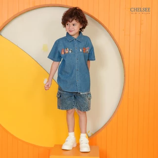 Chelsee กางเกงยีนส์ขาสั้น เอวยางยืด ลายเรียบๆ ผ้ายีนส์เดนิม นิ่ม เด็กผู้ชาย อายุ 1.5-10 ปี เสื้อผ้าเด็กโต รุ่น 128278
