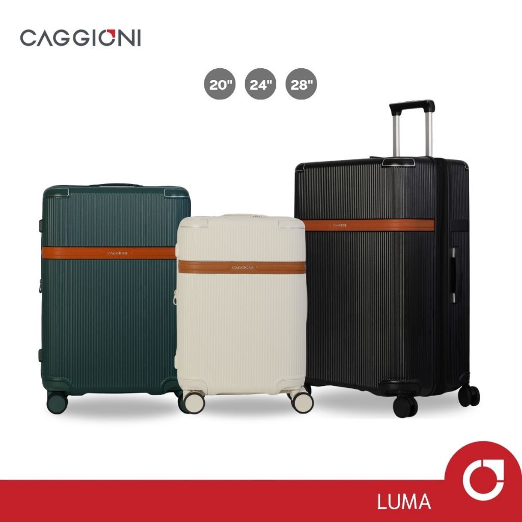 Caggioni : กระเป๋าเดินทางล้อลาก รุ่นลูม่า (LUMA: 25103) วัสดุ PC/TSA ดีไซน์สายคาดหนัง เรียบหรู
