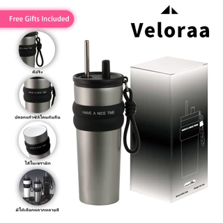 Veloraa แก้วกาแฟเก็บอุณหภูมิ 26oz ด้านในเซรามิก พร้อมหลอดและช่องดื่ม พกพาสะดวก สูญญากาศ ถ้วยเก็บความ สำหรับออฟฟิศและเดิน