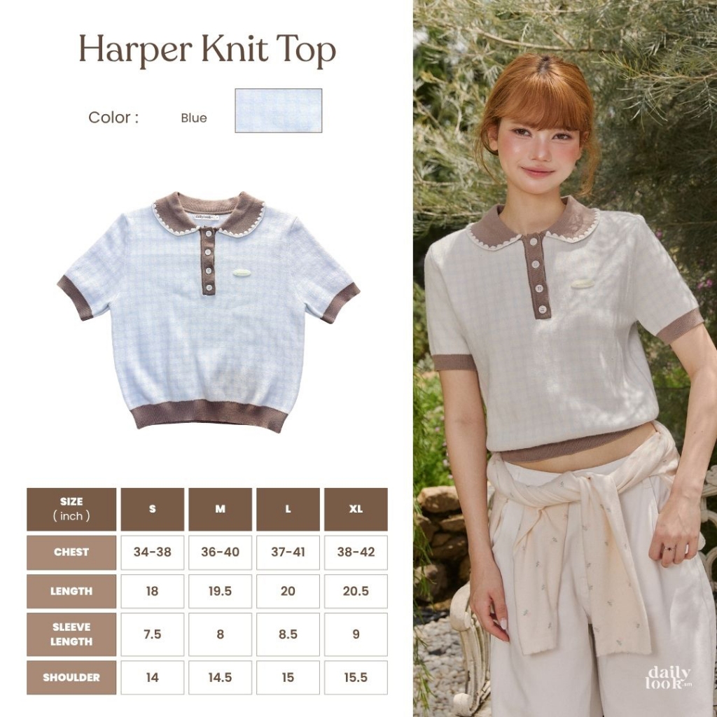 DAILYLOOK.SM --- Harper knit top เสื้อไหมพรม ทอลายสก็อตตัดขอบด้วยสีน้ำตาล