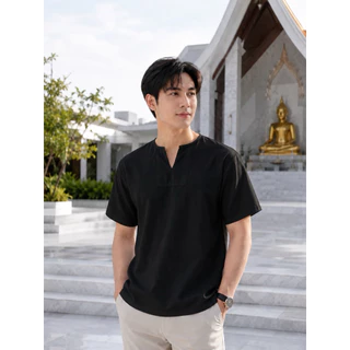 เสื้อผ้าฝ้าย ผ้าพื้นเมือง (หนังกบ) คอเจาะ แขนสั้น สีขาว