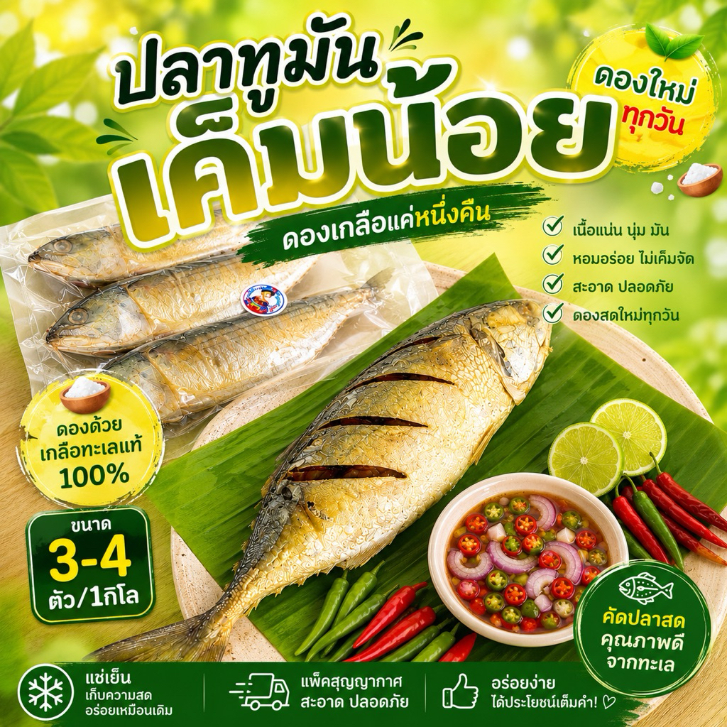 ปลาทูมันหอมเค็มน้อย 3-5ตัวโล มีไซร้ใหญ่ๆ เลือกไซร้ได้ เนื้อเเน่นทำสดใหม่ ไม่ตุไม่เละ ทำใหม่ทุกวัน  เค็มน้อยดองเกลือ1คืน