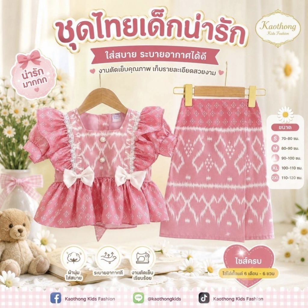 ชุดไทยเด็กผู้หญิงชุดไทยใส่ไปโรงเรียนชุดไทยออกงานเหมาะสำหรับเด็ก2-7ปี