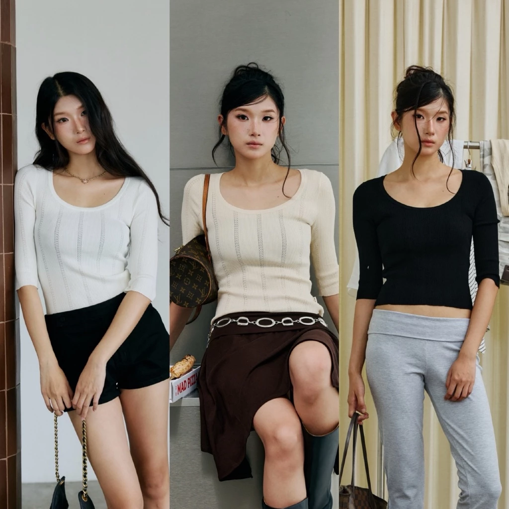 MALIMAYS - Soho Square Top เสื้อแขนสามส่วน ฉลุลายลูกไม้