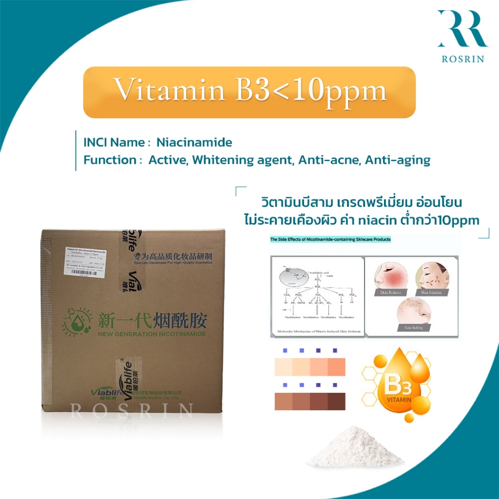 Niacinamide (Vitamin B3 <10ppm) - Nex-Gen Technology มีความบริสุทธิ์สูง ช่วยบำรุงผิวให้ขาวกระจ่างใส100g-500g