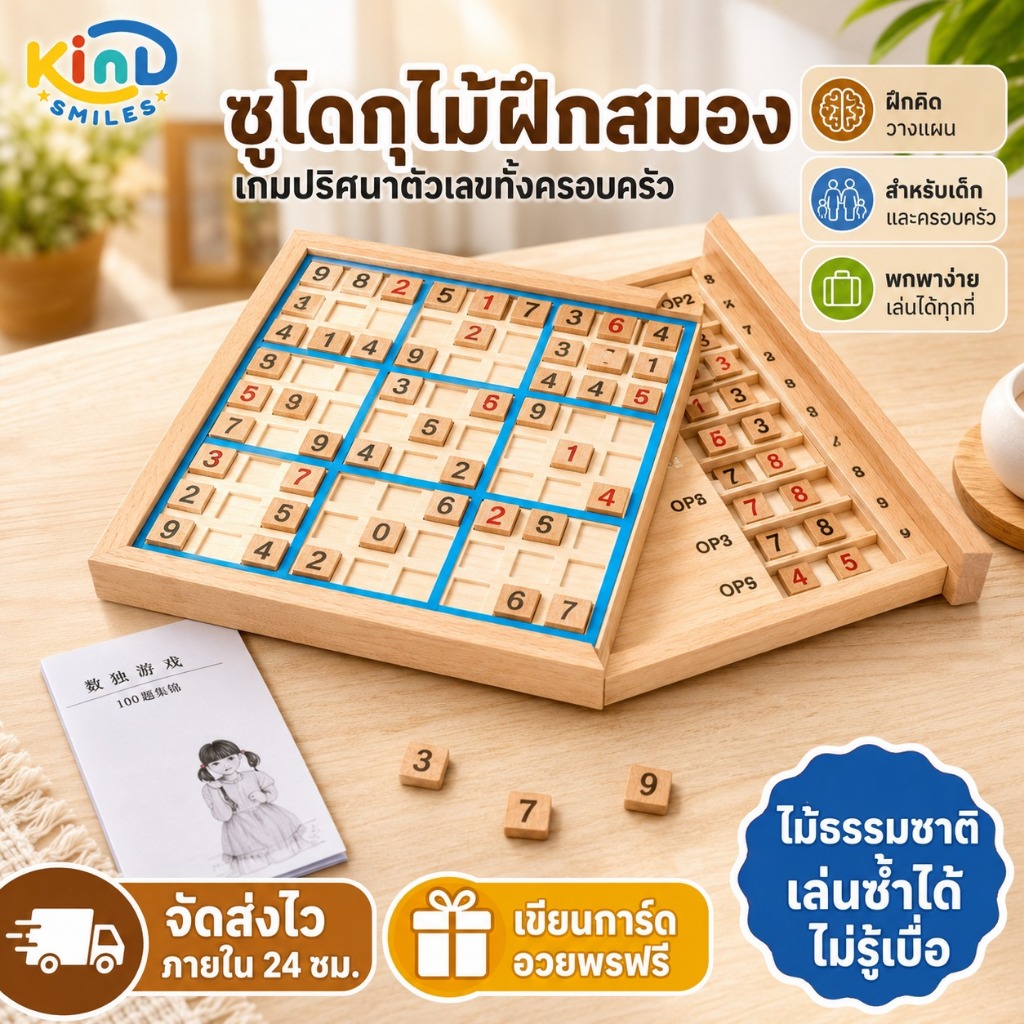 ซูโดกุไม้ปริศนาตัวเลข เกมฝึกสมองสำหรับเด็ก บอร์ดเกมครอบครัว ฝึกสมาธิ คิดวิเคราะห์ เล่นสนุกในเวลาว่าง