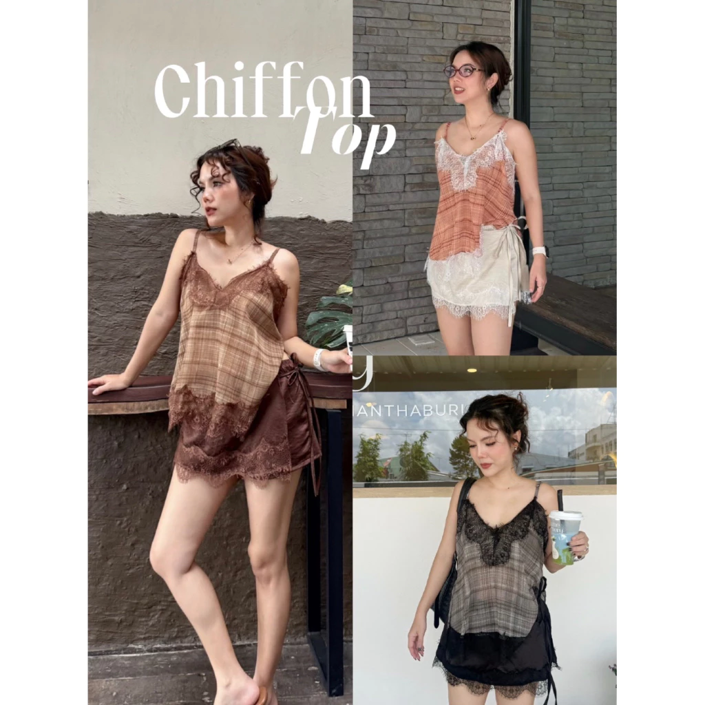 Chiffon Top (เฉพาะเสื้อ) เสื้อสายเดี่ยวชีฟองแต่งลูกไม้สุดละมุน ใส่แล้วได้ลุคลูกคุณหนูปนวินเทจเบา ๆ