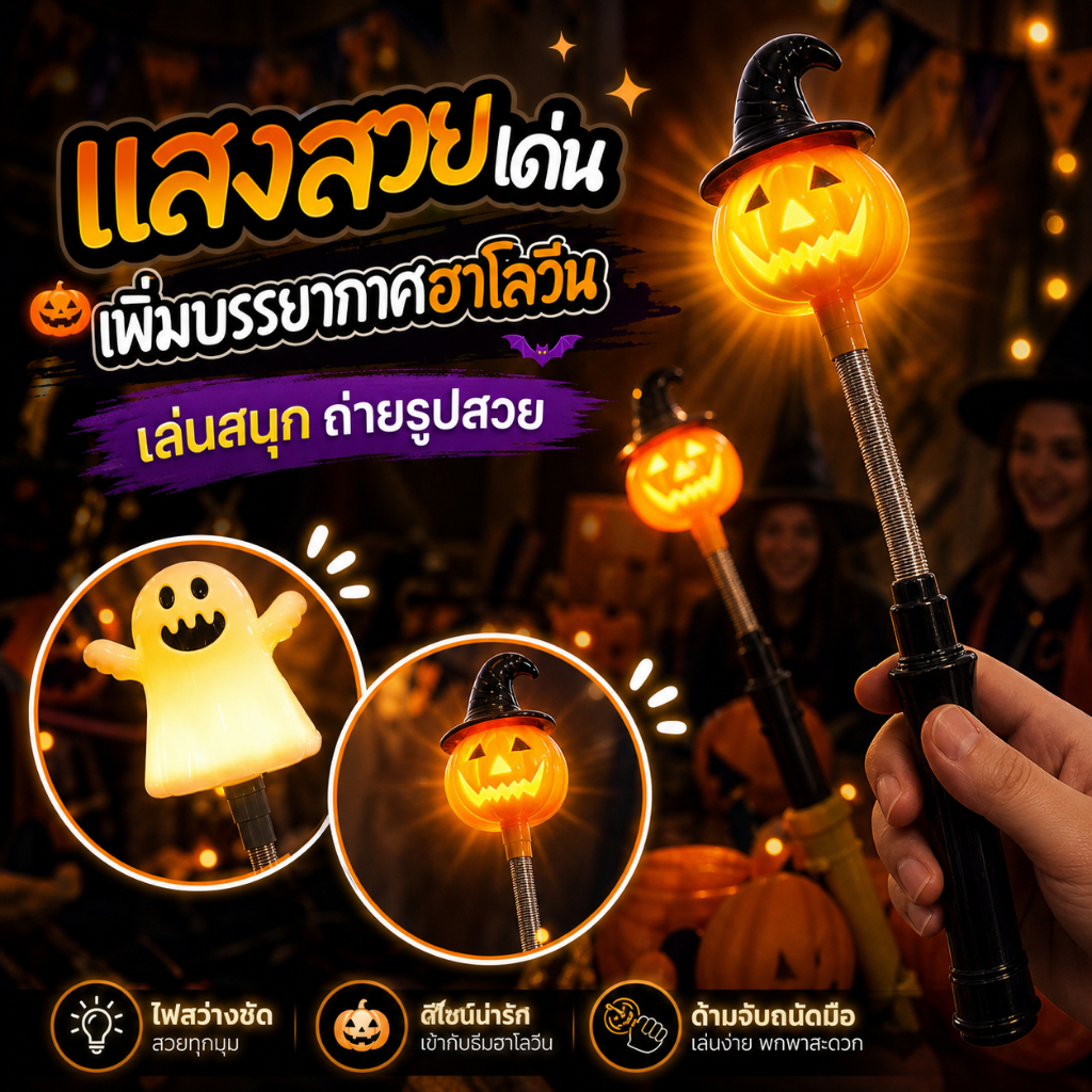 ของเล่นวันฮาโลวีน  Halloween Linght Wand ของเล่นมือโยกมีไฟ รูปผีฮาโลวีน