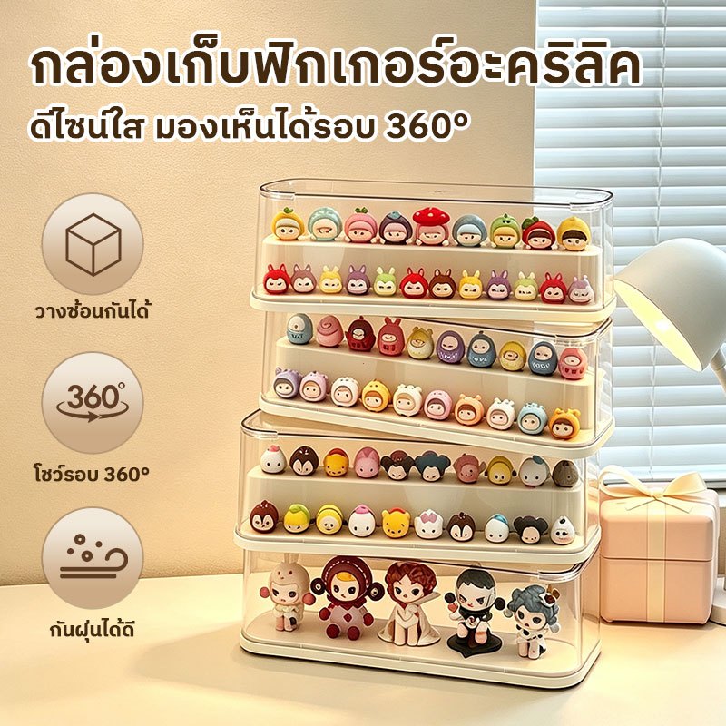 ตู้เก็บของสะสมพลาสติกใส ป้องกันฝุ่นป้องกันรอยขีด ขนาดพอดีสำหรับฟิกเกอร์ต่างๆ ซ้อนวางหลายชั้น เข้ากับห้องทุกสไตล์