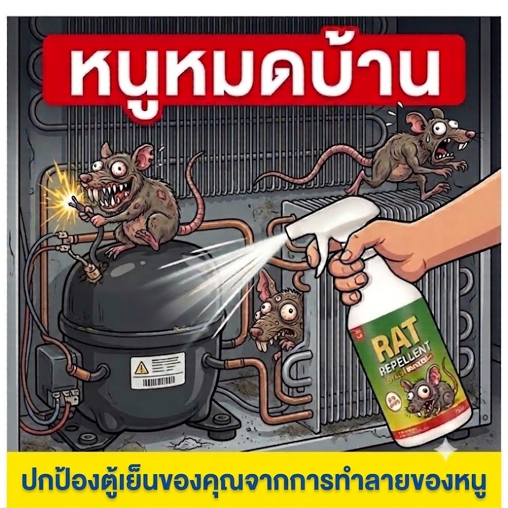 🐭หนูหนีแม้ซ่อนหลังตู้เย็น🐭 สเปรย์ไล่หนู ไล่หนู ใช้ได้ในบ้าน รถยนต์ หลังตู้เย็น และห้องเครื่องยนต์