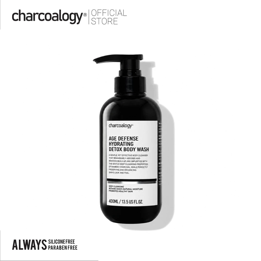 ชาร์โคโลจีสบู่เหลวถ่านไม้ไผ่ สูตรดีท็อกซ์ผิว Charcoalogy Age Defense Hydrating Detox Body Wash 400ml