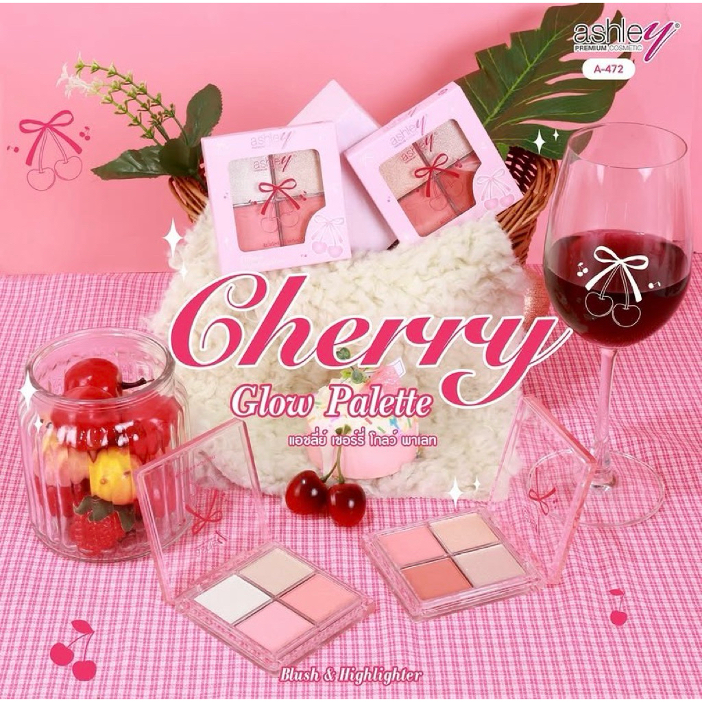Ashley Cherry Glow palette บลัชออน ไฮไลท์