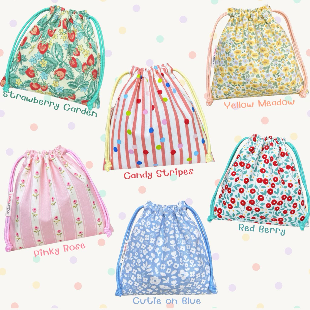 ✦ 𝑵𝒆𝒘 ✦ Cottonberry • ถุงผ้าหูรูด ผ้าคอตตอน มี 2 ขนาด • Happy Me Pouch