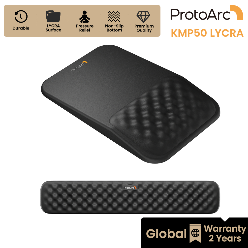 ProtoArc KMP50 ชุดแผ่นรองเมาส์และที่รองข้อมือคีย์บอร์ด Ergonomic ดีไซน์นวด ผิวผ้า Lycra สีดำ
