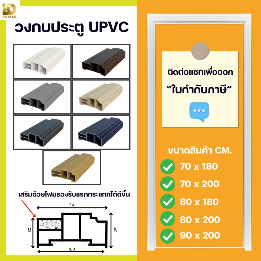 Building Pro วงกบประตู วงกบ UPVC รุ่น UPVC24 เลือกได้ หลายสี หลายขนาด กันน้ำ ไม้สังเคราะห์ 70x200 80x200 90x200 CM.