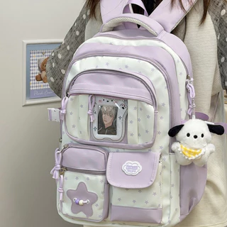 🎒กระเป๋าเป้สไตล์ญี่ปุ่นเกาหลี แถมตุ๊กตาโปชาโกะ กันน้ำ วินเทจ ใส่แล็ปท็อปได้ หลายช่องเก็บของ น่ารัก