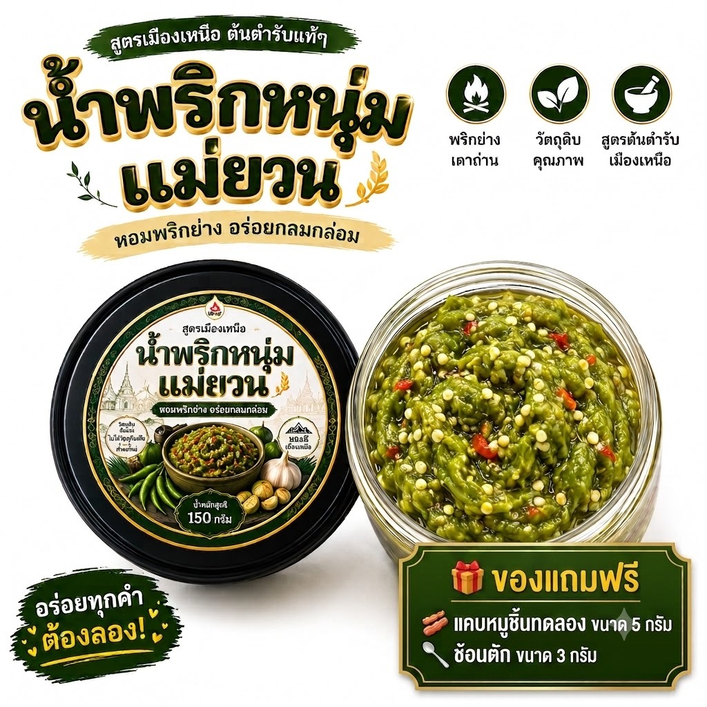 น้ำพริกหนุ่มย่างเตาถ่าน สูตรเมืองแพร่ ไม่ใส่ปลาร้า น้ำพริกหนุ่มแม่ยวน