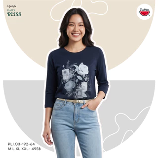 เสื้อแตงโม (SUIKA) - เสื้อยืดคอกลม แขนสามส่วน พิมพ์ลายดอกไม้ แขนสามส่วน (PLI.O3-332 192 285 043 216 )