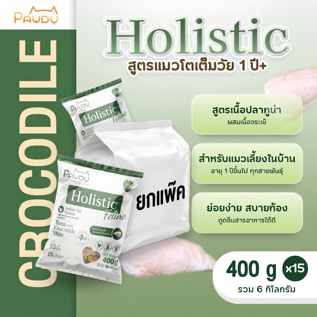 (400 กรัม x15 กก.สินค้าทดแทน)Pawdy อาหารแมวเกรดพรีเมียม Holi