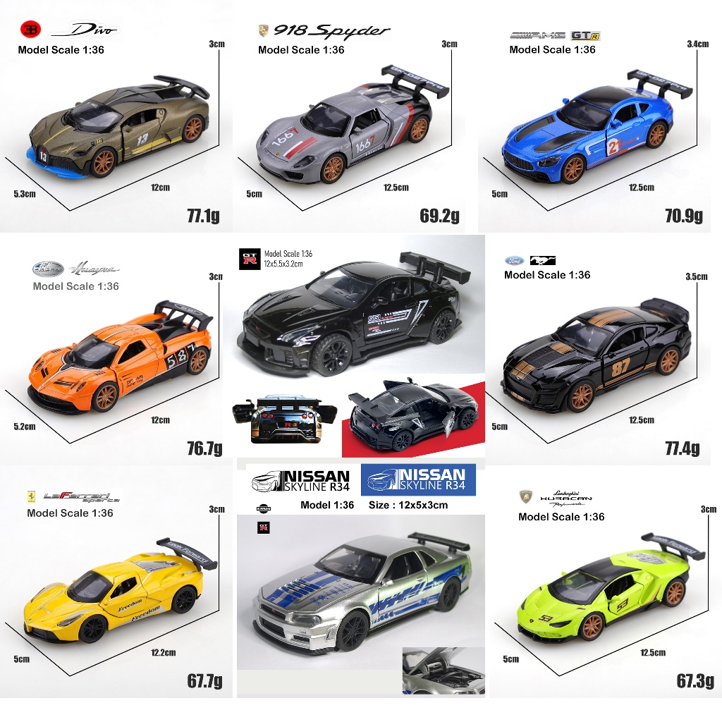 โมเดลรถเหล็ก Diecast 1:36 1/36 รถแข่ง Hypercar Supercar DIVO Ferr Lambo Benz Police Car