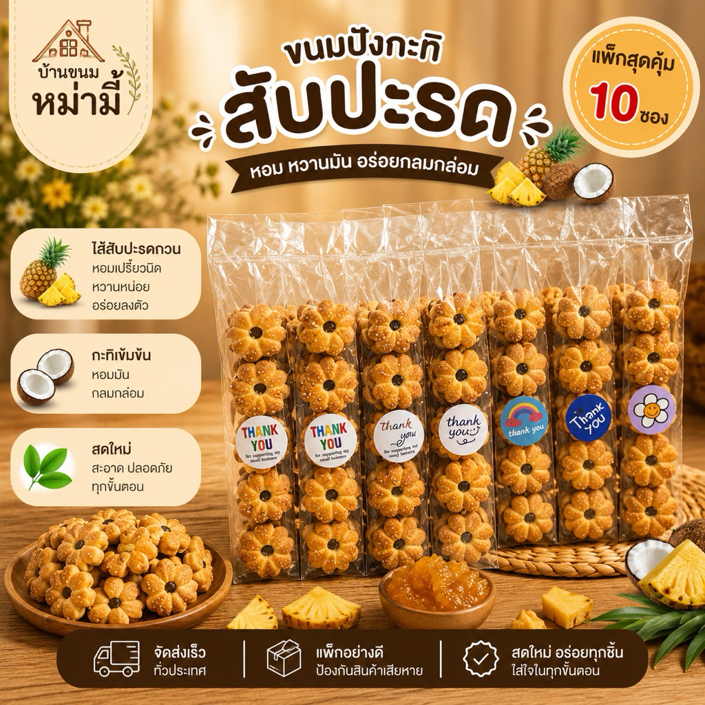 ขนมปัง ใส้สับปะรด 1 แพ็คมี 10 ซอง