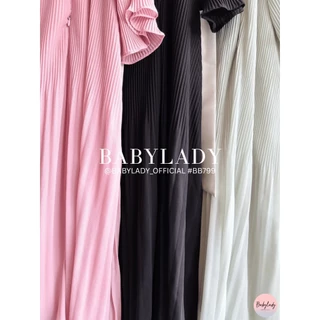 [BB 799] ชุดคลุมท้อง | BABYLADY ♡ - เดรสชีฟองอัดพลีท โบว์อกประดับเพชร ใส่ทำงานได้