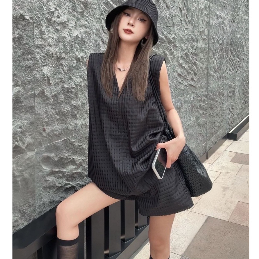 Swan shop ชุดเซ็ตสีขาวผู้หญิง ทรงโอเวอร์ไซซ์ แขนกุด สไตล์เกาหลี แต่งตัวง่าย ใส่ได้ทุกโอกาส