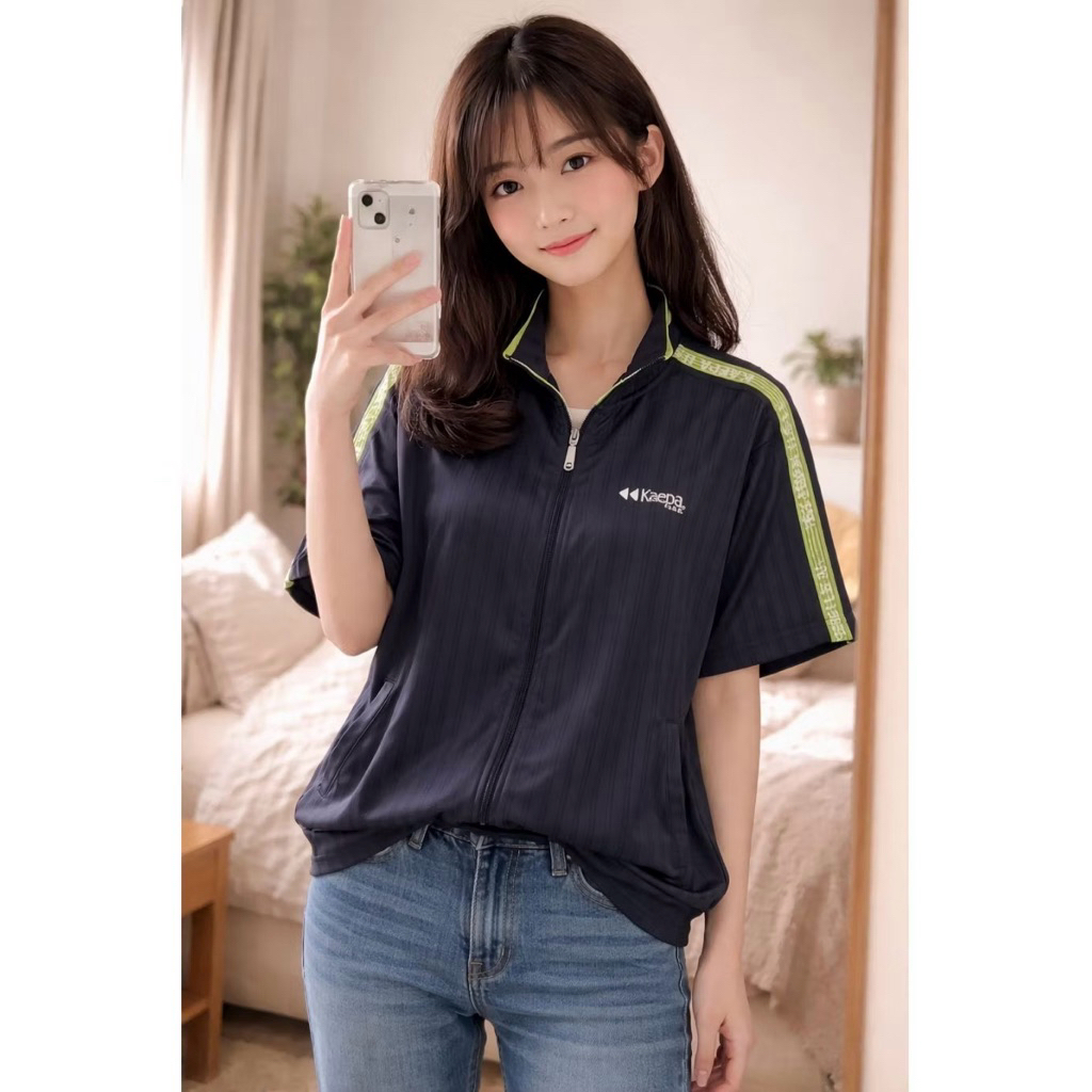 เสื้อแจ็คเก็ตแขนสั้น Kaepa มือสอง สีเทาเข้ม ผ้าวอร์ม(ชาย/หญิงใส่ได้) 🌟อก46🌟S463🌻🌻