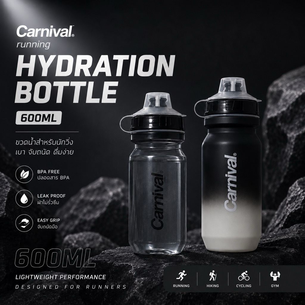 (💯มือ1ของแท้พร้อมส่ง)(🚛กทม.ส่งด่วน)(ขวดน้ำ 600Ml)CARNIVAL RUNNING HYDRATION BOTTLE (600ml)