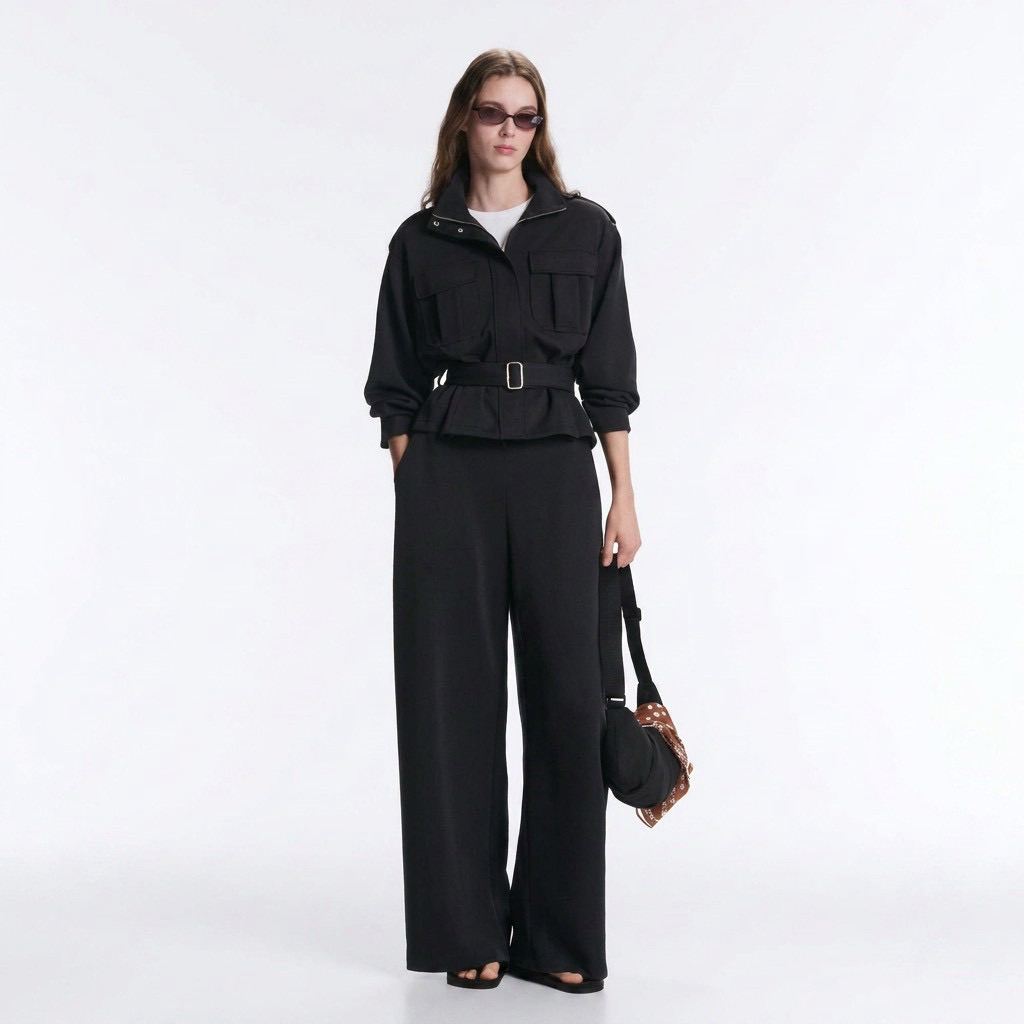 OYSHO Wide leg pants กางเกงผ้าดำ เอวสูง ผ้ายืด ผ้านุ่ม