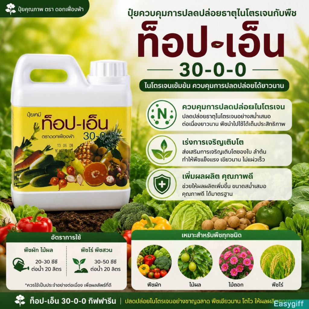 ปุ๋ย กิฟฟารีน ท็อปเอ็น 30-0-0  ปุ๋ยควบคุมการปลดปล่อยธาตุไนโตรเจนกับพืช