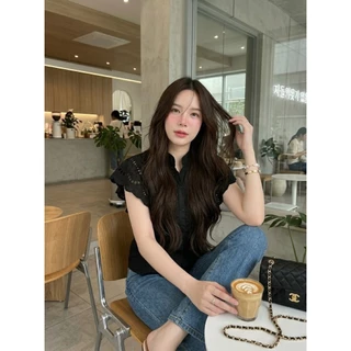 M2086 เสื้อเชิ้ตคอจีนงานปักฉลุ "Lace Ruffle" สวยแพง สไตล์ลักชู