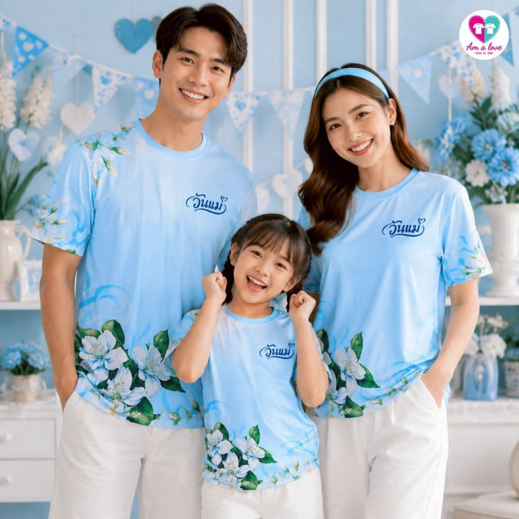 เสื้อพิมพ์ลาย ครอบครัว ลายวันแม่ ใส่ได้ทั้งเด็กและผู้ใหญ่