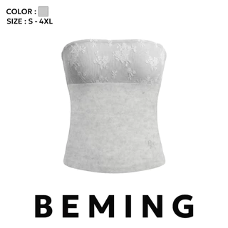 Bemingtop1259(S-4XL)-Tube Top - เกาะอกดีไซน์เรียบแต่งผ้าลูกไม้บริเวณช่วงอก