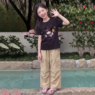 เสื้อผ้าเด็กผญ ชุดเด็กผู้หญิง เสื้อแขนสั้น + กางเกงขาบาน ผ้าเกรดพรีเมี่ยม ผ้าคอตตอนเด้ง ซีรีส์ซานริโอ
