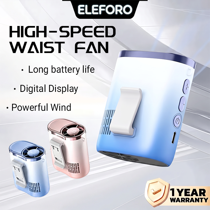 eleforo พัดลมคาดเอว 4000mAh ผัดลมพกพา พัดลมแคมป์ USB พัดลมแคมป์ปิ้ง ชาร์จได้ ตั้งแคมป์ กลางแจ้ง แคมป์งาน ตกปลา