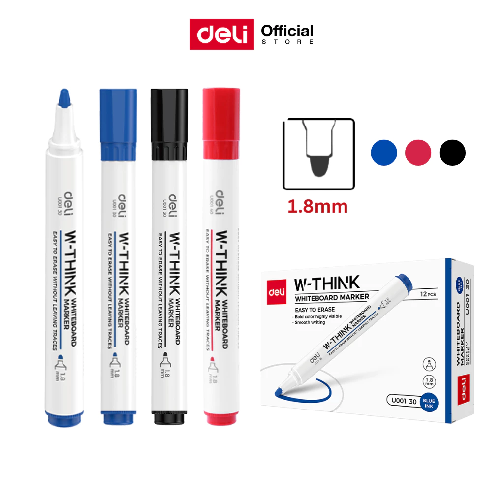 (โปรพิเศษ!! ซื้อ 5 แถม 1) ปากกาไวท์บอร์ด Deli ไวท์บอร์ด ปากกาปลอดสารพิษ ไม่มีกลิ่นฉุน น้ำเงิน/ดำ/แดง
