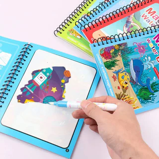 Magic Water Book สมุดระบายสีด้วยน้ำเปล่า สมุดระบายน้ำ ระบายสีซ้ำได้ ใช้ซ้ำได้ตลอด แถมปากกา1ด้าม ของเล่นเด็ก