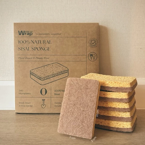 Mind the Wrap ฟองน้ำรักษ์โลกธรรมชาติ 100% ฟองน้ำล้างจานเซลลูโลส ไร้ไมโครพลาสติก [บรรจุ 6 ชิ้น]