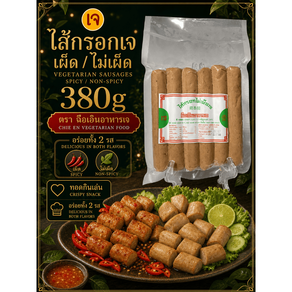 (พร้อมส่ง!!) ไส้กรอก เจ 380g เผ็ด/ไม่เผ็ด ฉือเอินอาหารเจ