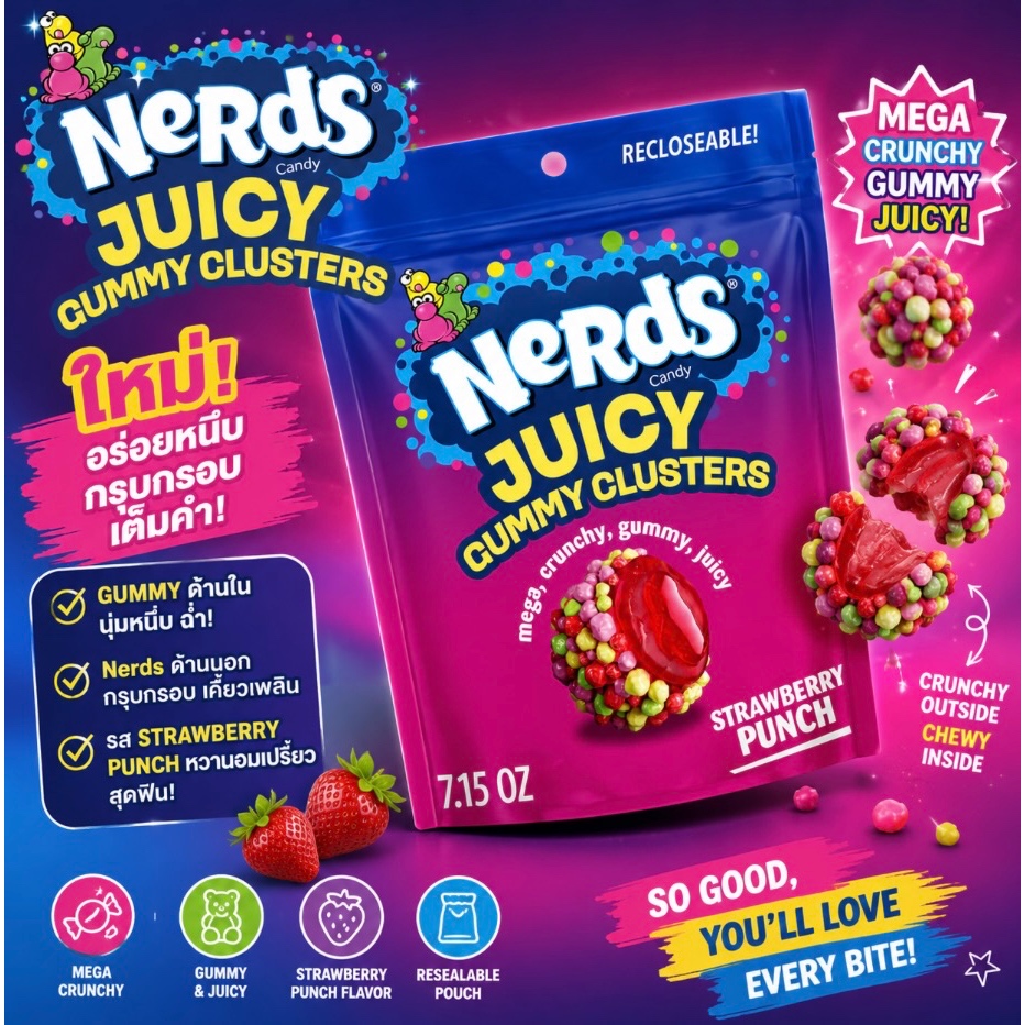 Nerds Gummy Clusters Candy ขนม usa